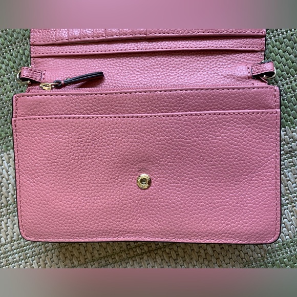 Michael Kors Mott Leather Phone Crossbody Shoulder Bag Sunset Peach/Pink - Picture 9 of 14